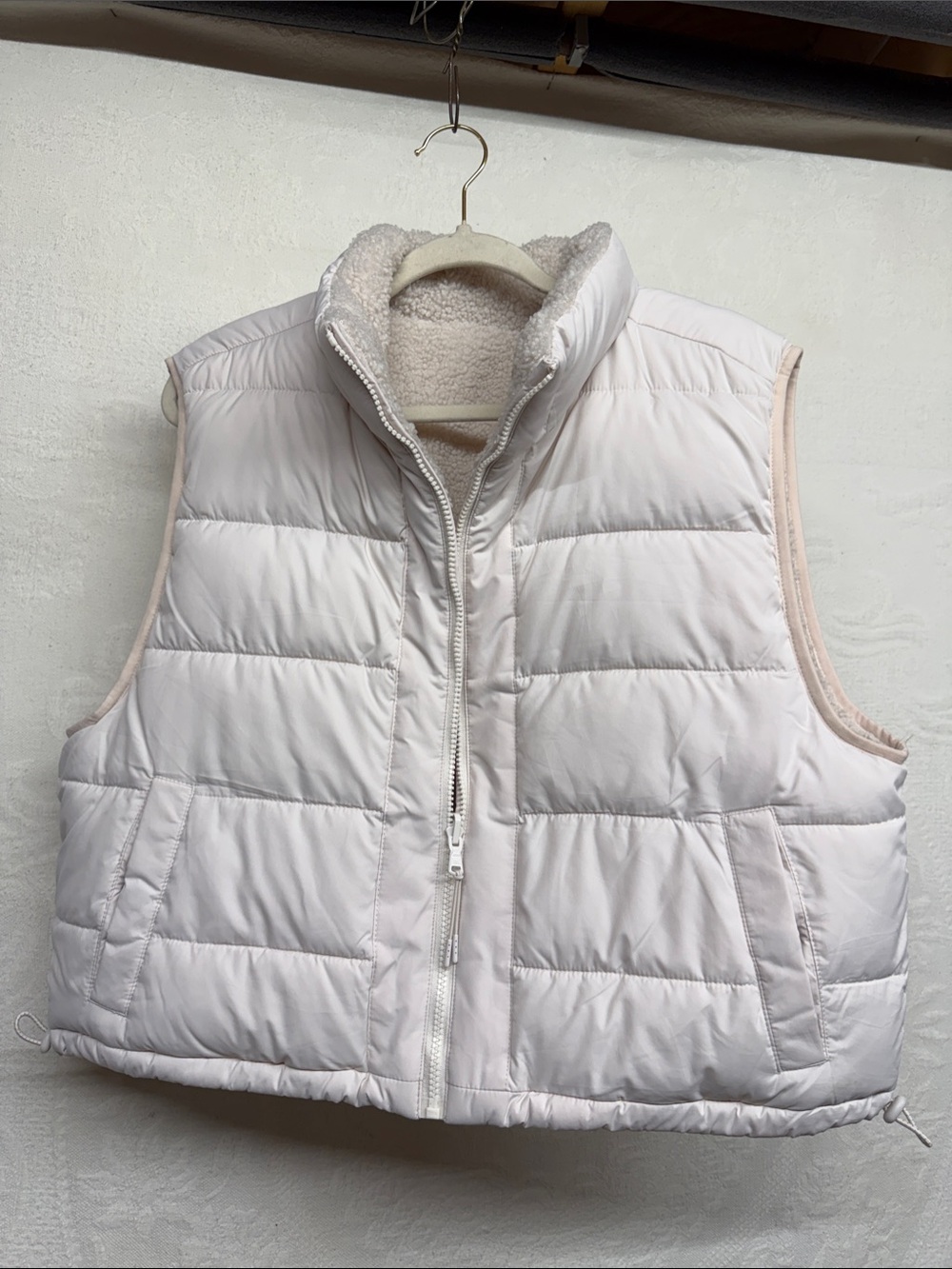 Women's Light Pink Puffer Vest with Sherpa Collar